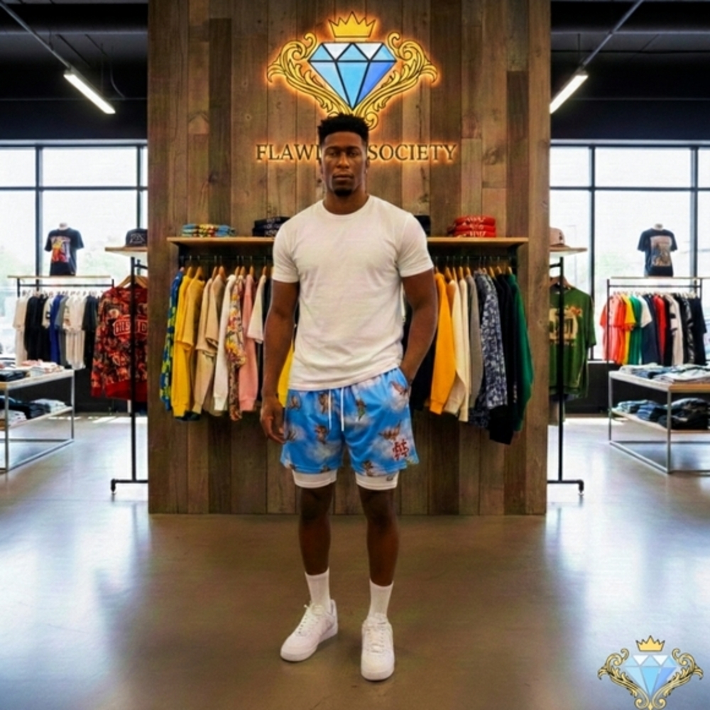 Romwe Men "Cupid" Sky Mesh Shorts w/ Built-In Liner - Size L Streetwear Sport
